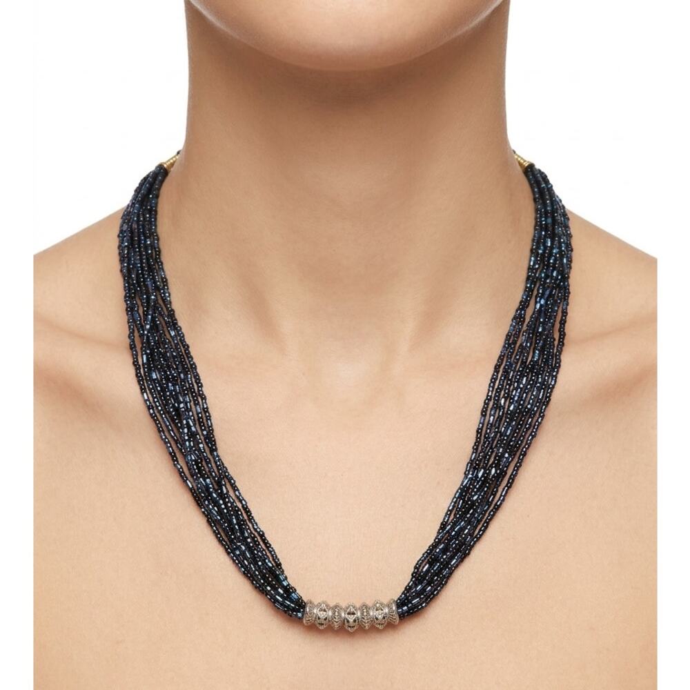 Vintage Multi Strand Seed Bead Necklace Iridescent Purple Blue Metallic Spacer